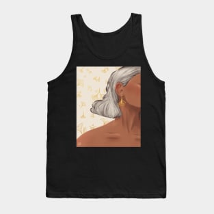 Golden Ginkgo Earrings White Tank Top